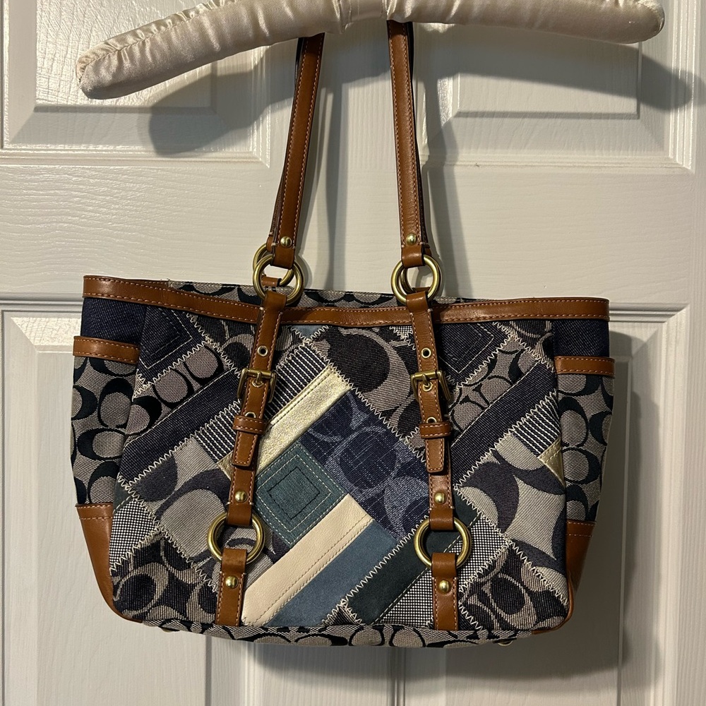 Coach Patchwork Tote Bag - Blue and Brown - Picture 2 of 7
